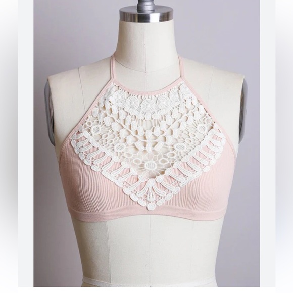 ALMOST SOLD OUT XS/S New Edgy Chic Crochet & Lace Bralette Bra PINK - Picture 6 of 6
